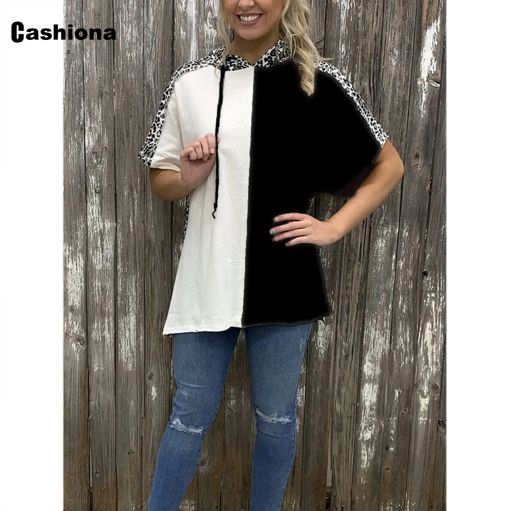 

Cashiona Plus size 3xl Women Patchwork Lace-up Top Ladies Elegant Leisure Casual Hoodie T-shirt Summer Loose Tees Shirt Femme
