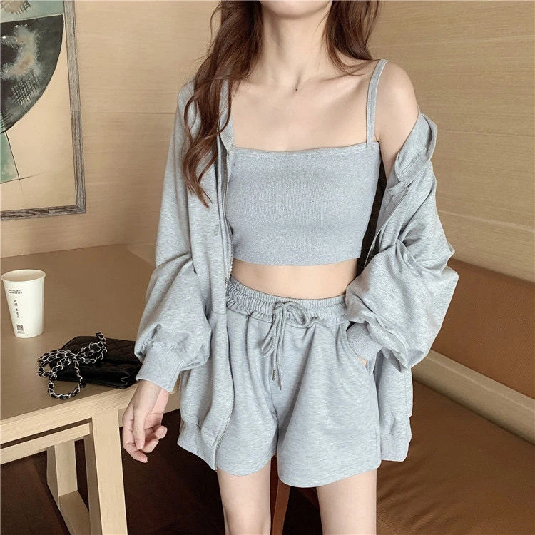 Женский спортивный костюм из 3 предметов повседневный на молнии с капюшоном