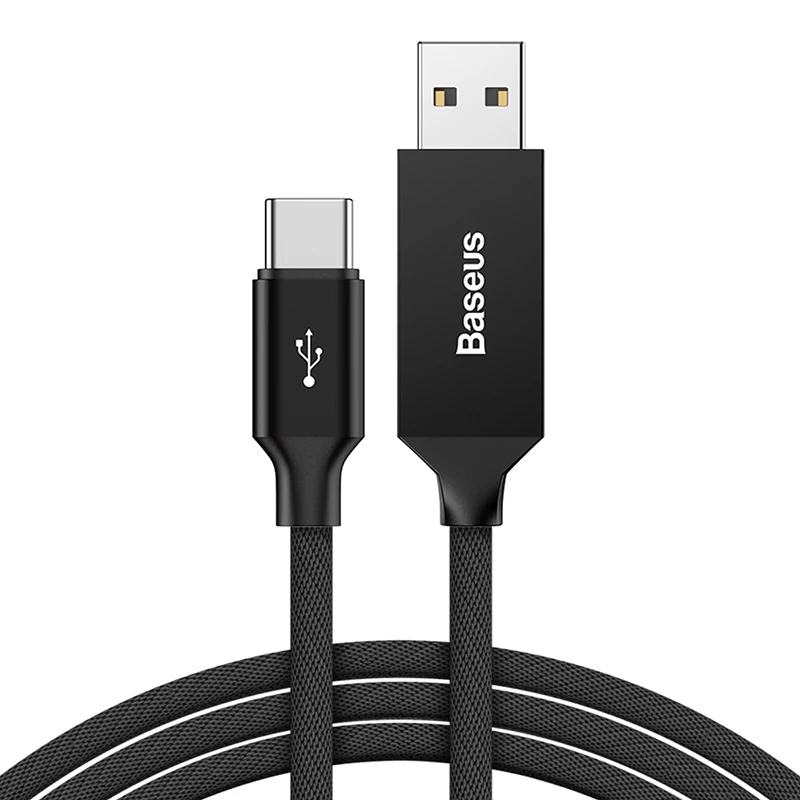 Baseus Тип usb C кабель для samsung Note 8 S8 S9 плюс быстрый заряд 3,0 Тип C кабель для Xiaomi Mi 8 9 USB-C кабели для мобильных телефонов - Цвет: Black Type C Cable
