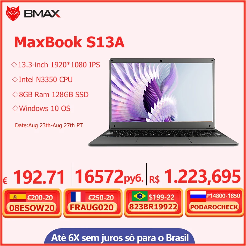 Ноутбук BMAX S13A, 13,3 дюйма, Intel Celeron N3350 1920x108 0 IPS, 8 + 128 ГБ, Windows 10 - изображение