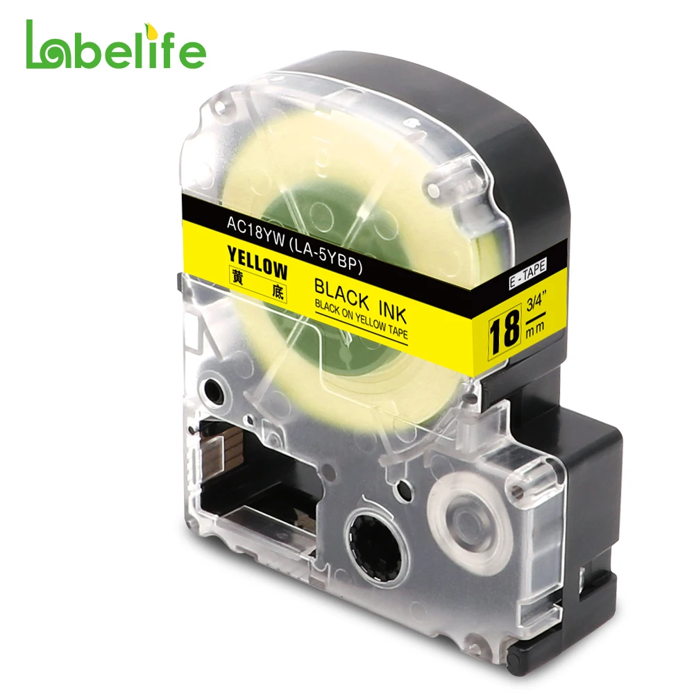 Labelife SC18Y черный на желтый Совместимый картридж для Epson Labelworks 18 мм x 8 м|tape cartridge|tape