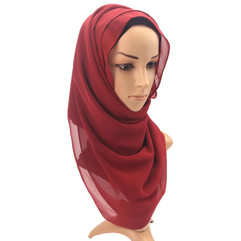 Plain Bubble Chiffon Maxi Hijab Scarf Headscarf Wrap Georgette Shawl Islamic Muslim Women Basic Veils lady Turban Fimtariah |
