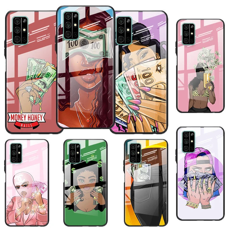 

Tempered Glass Cover Afro Girls Black Women Art For Huawei Honor 30 20 10 9X 8X Pro Plus Lite Shockproof Shell Phone Case