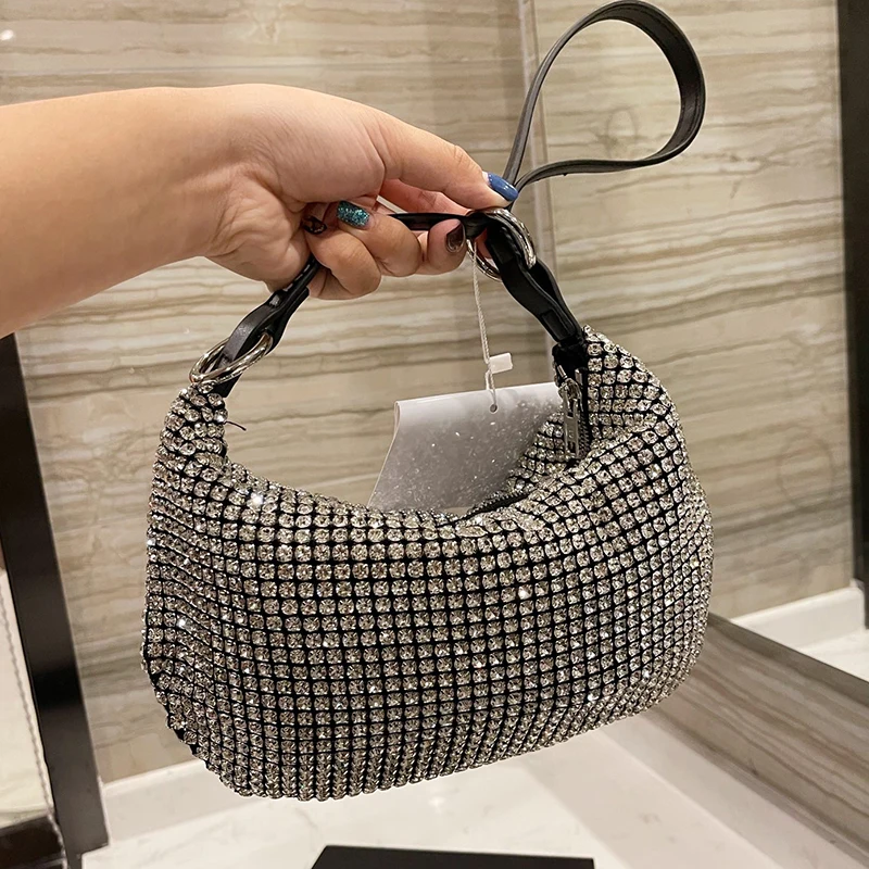 

Сумка женская, украшенная стразами, стразы, полумесяц, 2021