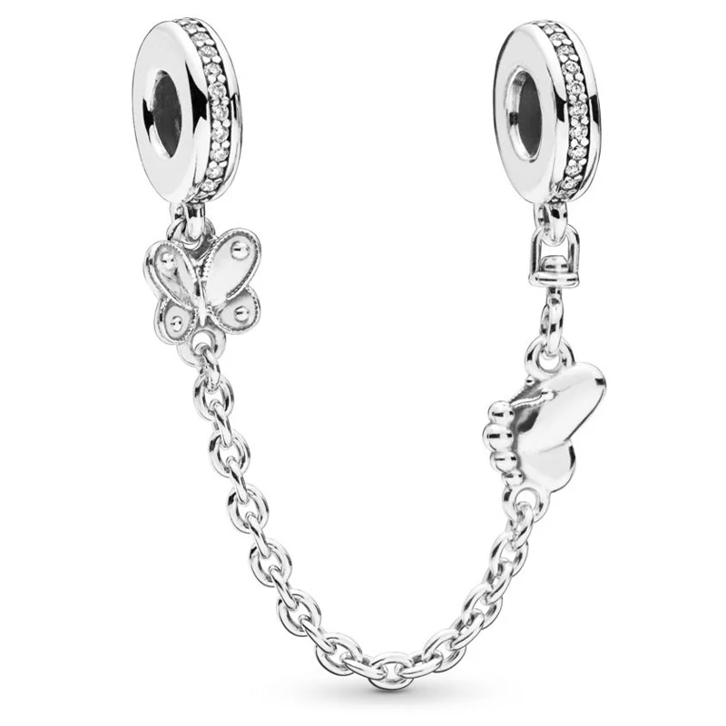

Original Two Decorative Butterflies With Crystal Safety Chain Charm DIY Jewelry Fit 925 Sterling Silver Bead Popular Bracelet