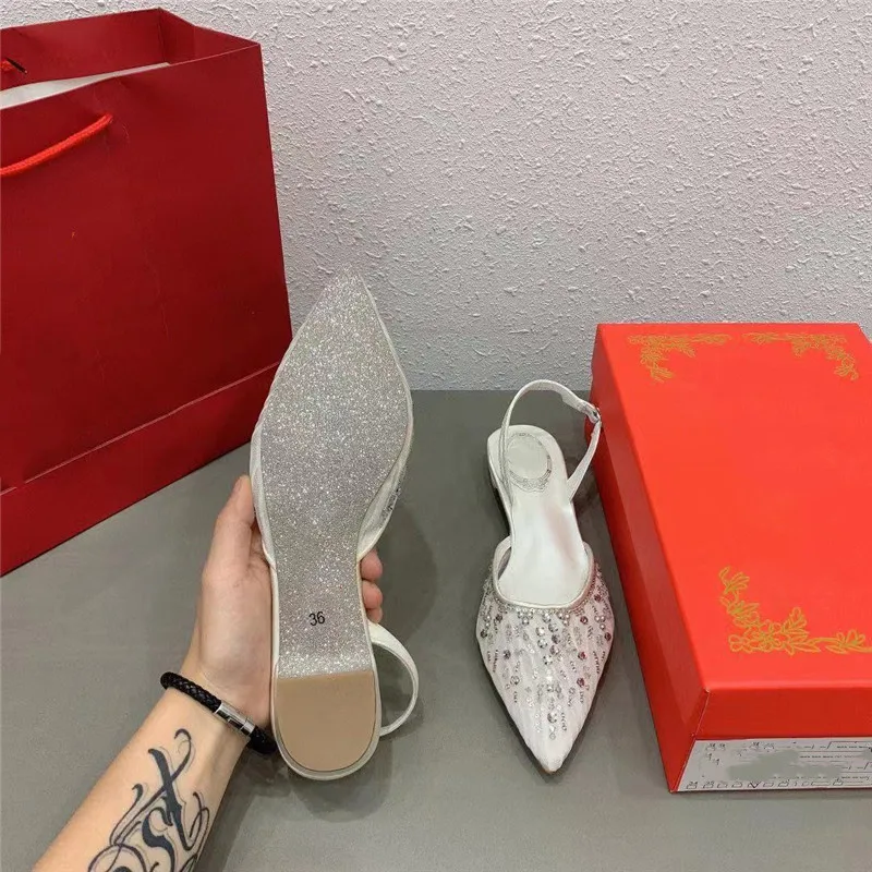 

Ollymurs Women Shoes Pointed Toe Lace Bling Ankle Strap Wedding Shoes Zapatos Planos De Mujer Elegante Desginer Luxury Brand