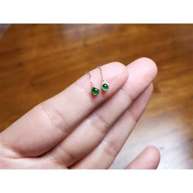 

Natural Glass Type Chalcedony Green Egg S925 Sterling Silver Inlaid Hanging Earrings Small and Beautiful Exquisite