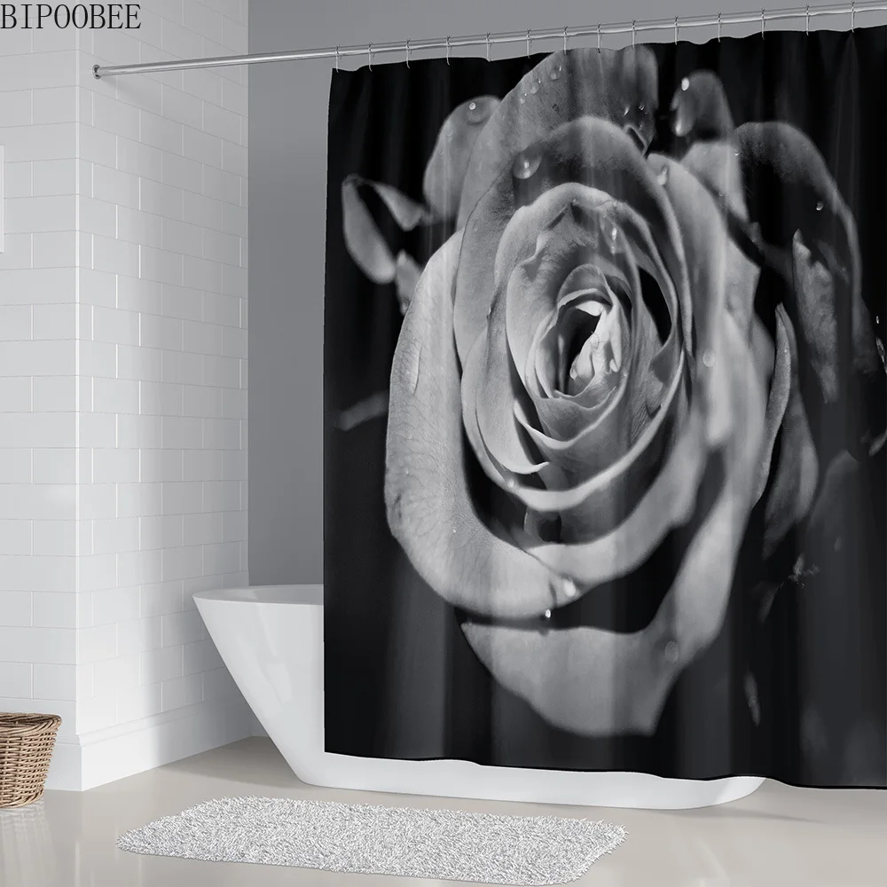 cortina de chuveiro com estampa de rosas multicolor bonitas flores 3d banheiro tampa 05