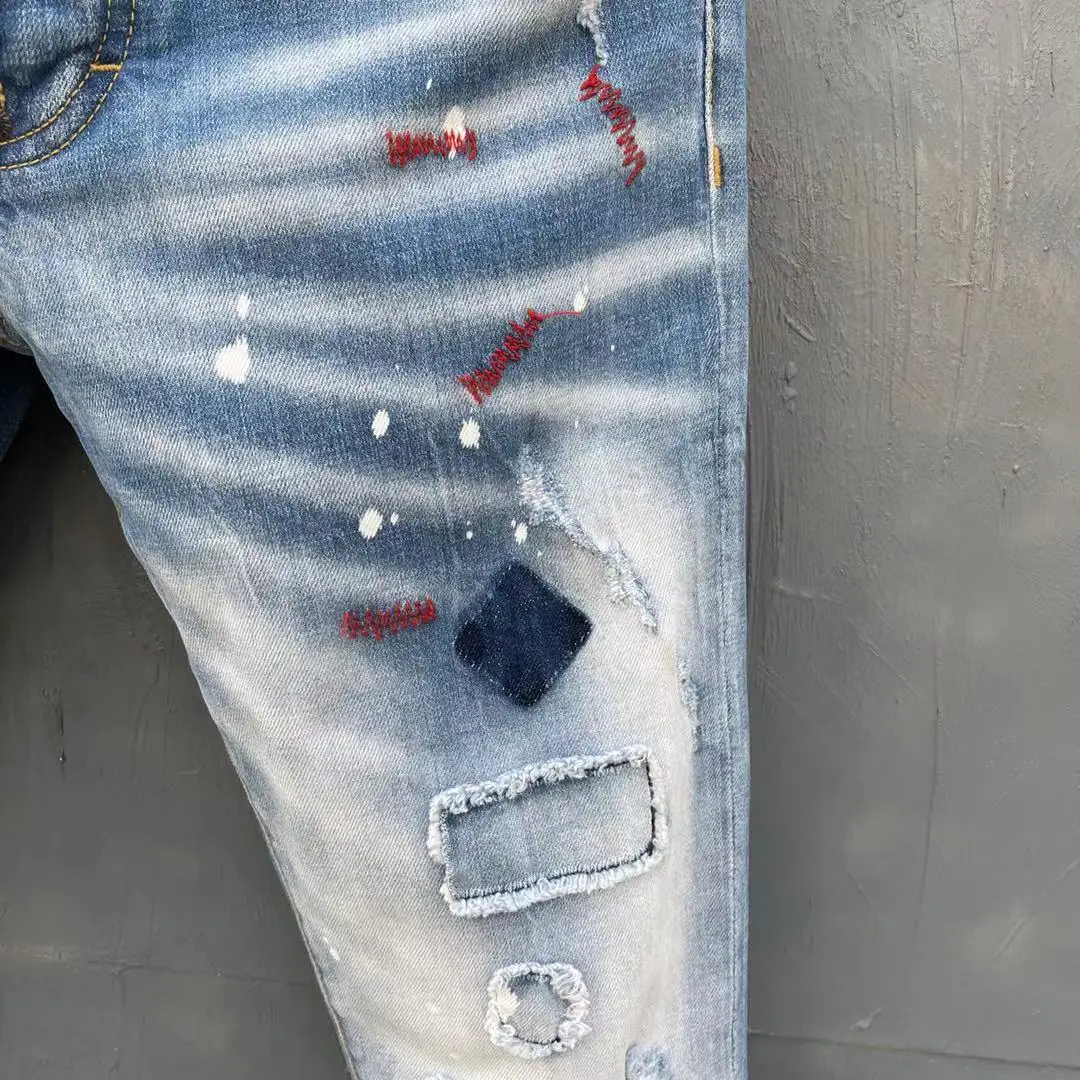 2022 Spring DSQUARED2 Light-Colored Washed Frayed Men's/Women's Jeans Fashion Micro-Elastic Simple Versatile Slim Feet 057