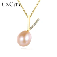 czcity natural pearls pendant necklace for women 925 sterling silver v shape fine jewelry engagement christmas gifts fn 0295