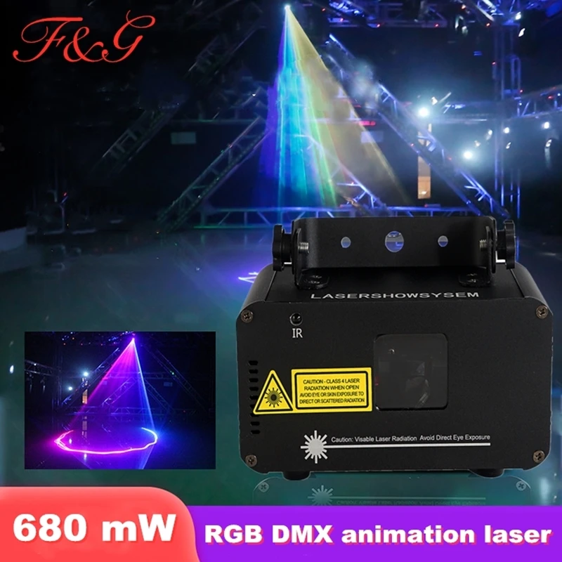 680 mW RGB DMX Animation Laser Projector Scanner Sound Activated DJ Disco Stage Lighting Effect For Party Wedding  Club Bar