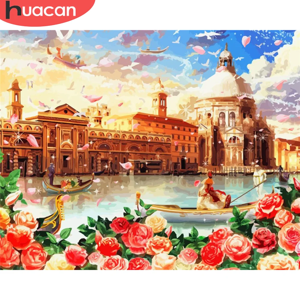 

HUACAN живопись по номеру городской пейзаж рисование на холсте Ручная роспись искусство подарок DIY картины по номеру цветочные наборы домашни...