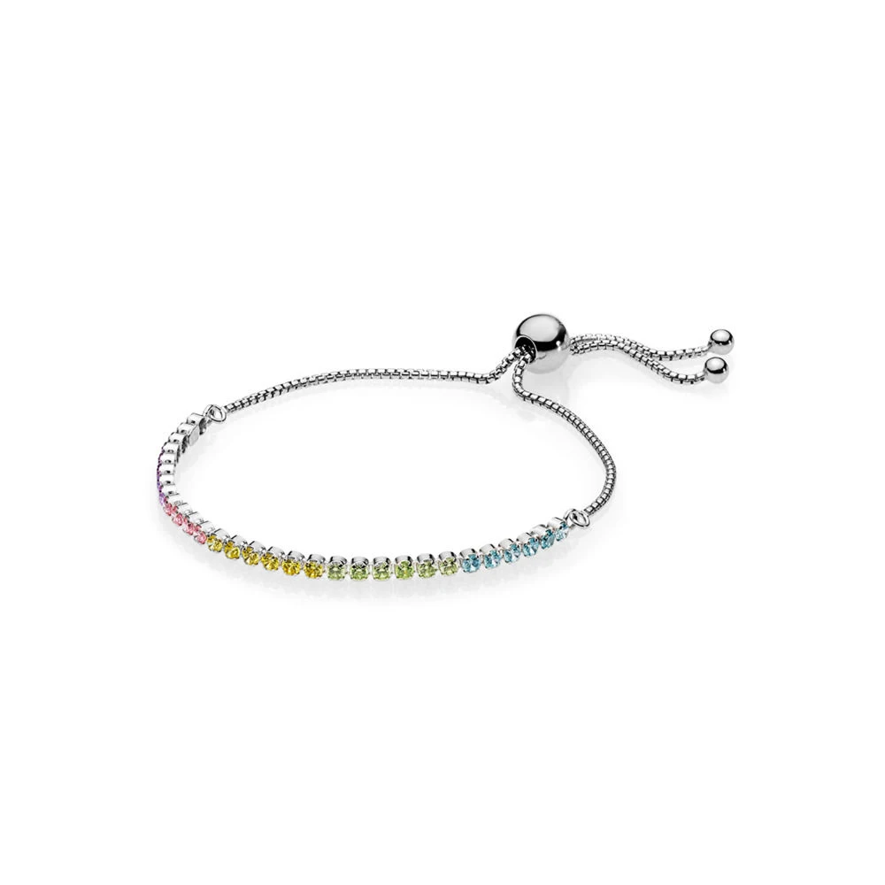 

Fine Jewelry High Quality Rainbow Sparkling Chain Bracelet Adjustable Pink Yellow Color Full Rose Gold Ladies Birthday Gift