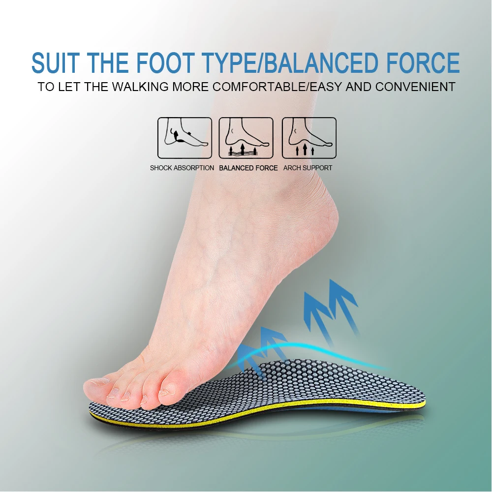 Men Orthotic Insoles Elastic Flatfeet Pads Mesh Breathable Orthopedic Soles Arch Support Shock Absorption Care Foot Inserts