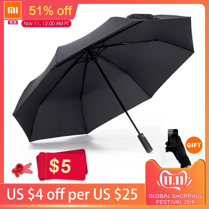 Xiaomi Mijia автоматический Солнечный дождливый Bumbershoot алюминиевый ветрозащитный