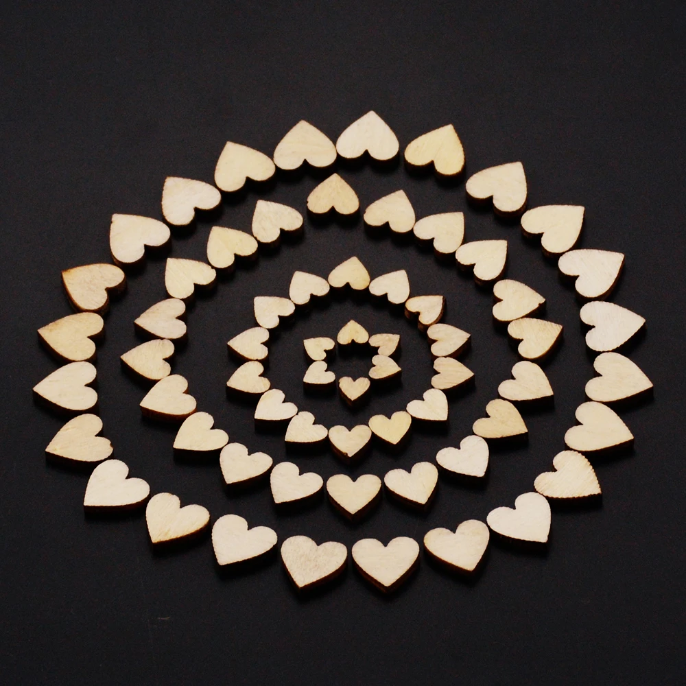 Пуговицы деревянные смешанные в форме сердца 4 размера 6/8/10/12 мм 100 шт.|Украшения
