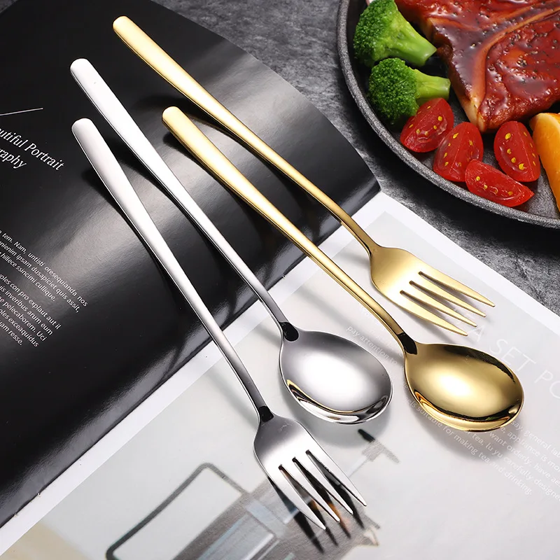 

2PCS Household Gold Salad Spoon Fork Salad Spoon Stainless Steel Cutlery Set Serving Spoon Set Unique Spoons