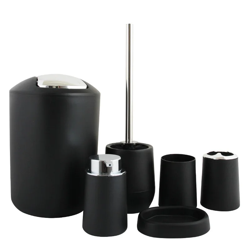 plastic bathroom accessories 6pcsset bath toilet brush accessories set with toothbrush holder toothbrush cup white black gray free global shipping