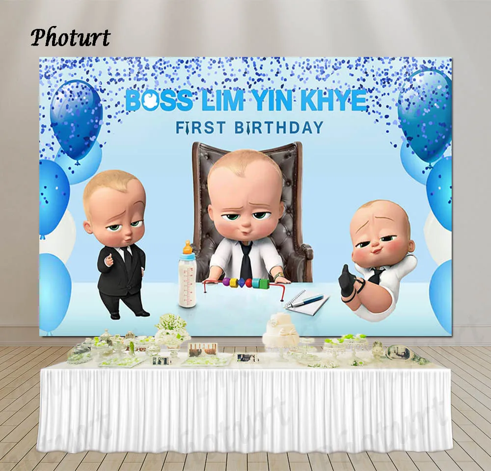 PHOTURT Boss Для малышей и детей постарше День рождения фон питания Голубой виниловый