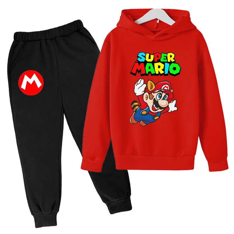 

Mario Bros Hoodie Boys Girls Hip Hop Sweatshirt Children's Suit + Pants Comfortable Fabric Spring Autumn 4T-14T -Super Mario