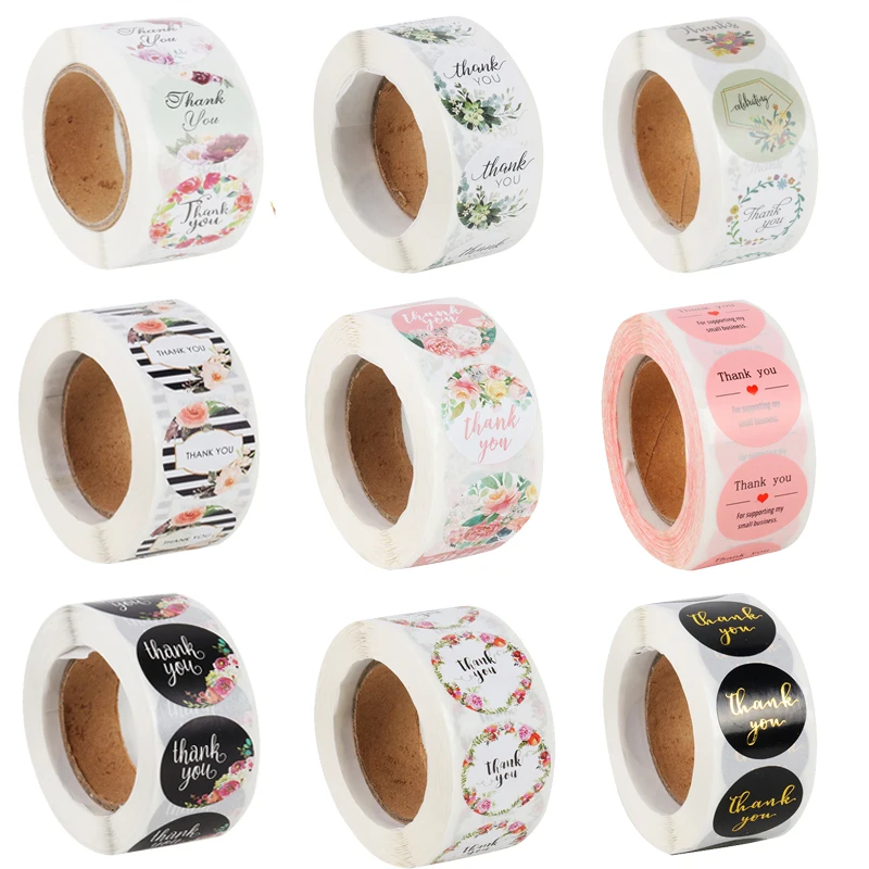 

500pcs Round Floral Thank You Stickers for Wedding Birthday Party decoration Handmade Stickers Christmas Gift Card Seal Labels