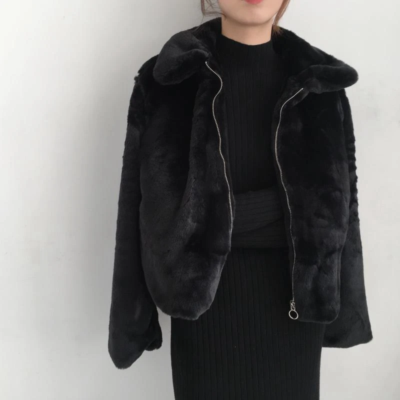 RICININA Rabbit Fur Coat Women Short Jacket Winter Pocket Solid Loose Fake Coats Wool Jackets Casual Woman Outwear | Женская одежда
