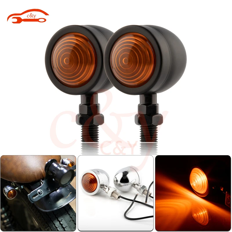 

Universal Chrome Bullet Motorcycle Turn Signal Indicator Light Amber Blinker Light Cruiser Chopper Cafe Racer Old School Custom