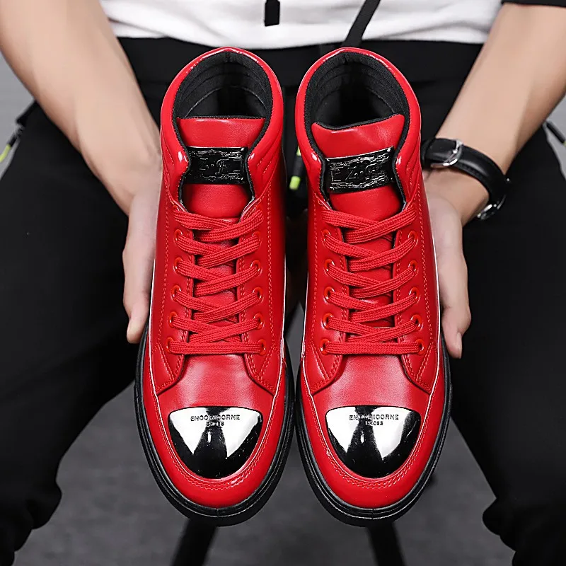 Модные уличные кожаные красные туфли zapatos De Hombre черные повседневная обувь