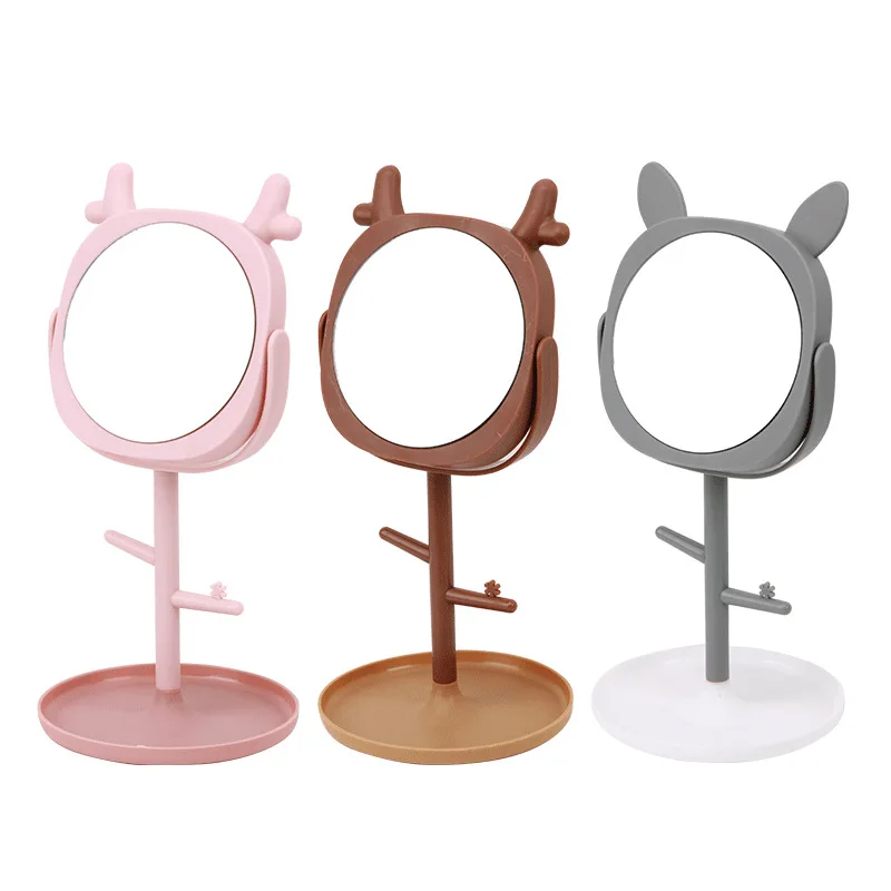 

Adjustable Cartoon Decorative Mirrors Desktop Makeup Mirror Desk Rotatable Jewelry Earring Storage Tray Dressing Table Supplies