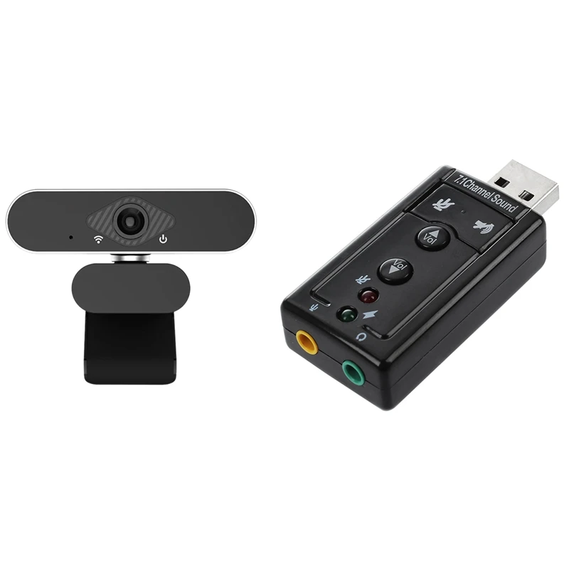 

7,1 каналов USB внешняя звуковая карта аудио адаптер с 1080P веб-камерой с микрофоном 60Fps веб-камеры