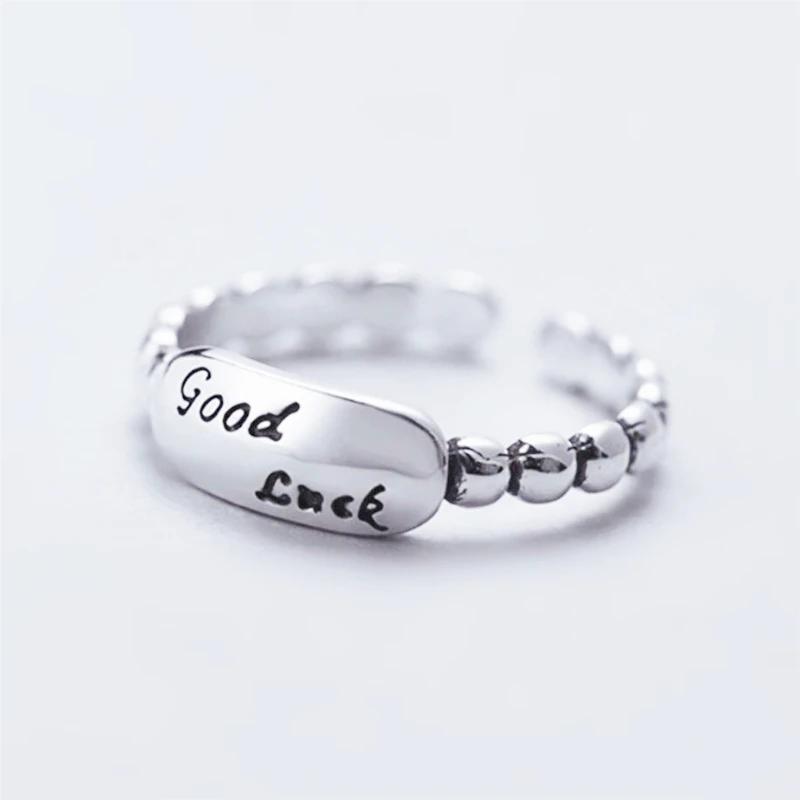 

Sole Memory Cute Retro Geometric Letters Good Luck Silver Color Female Resizable Opening Rings SRI490