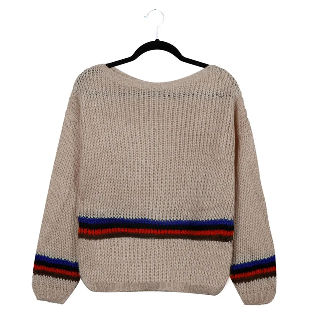 

Loose Crop Fashion Sweater Women Winter Clothes Plus Size Thick Warm Pullover New Casual Stripe Trendy Sweaters O Neck Patchwork