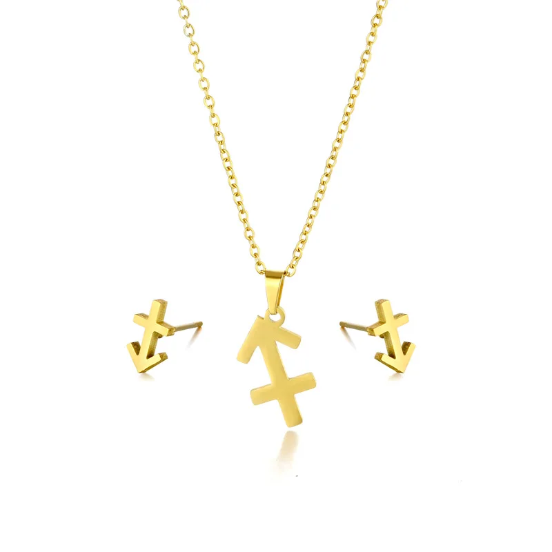 

Stainless Steel Sagittarius Earrings Necklace Set For Women Simplicity Pendant Necklace Clavicle Chain Jewelery 2021 New Gift