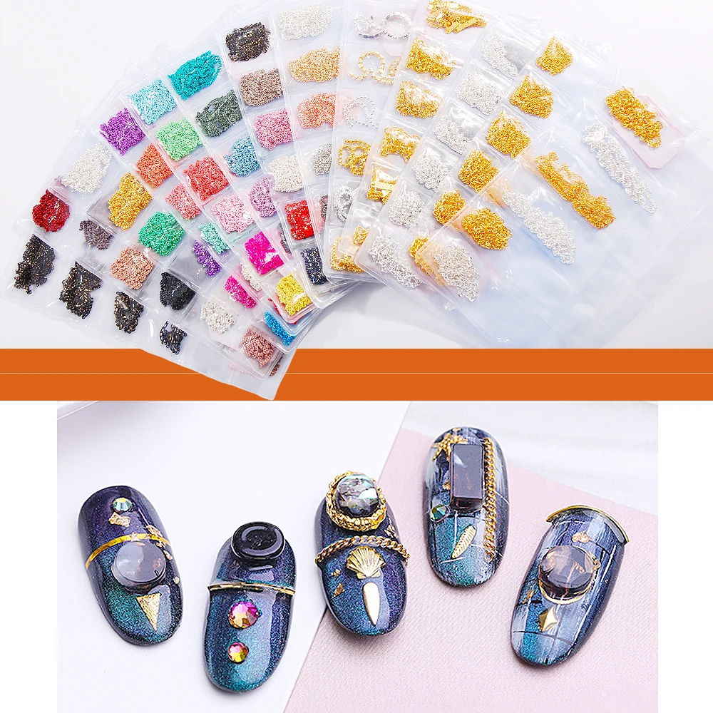 

Разноцветные золотистые и Серебристые 3d-цепочки для ногтей, 6 видов