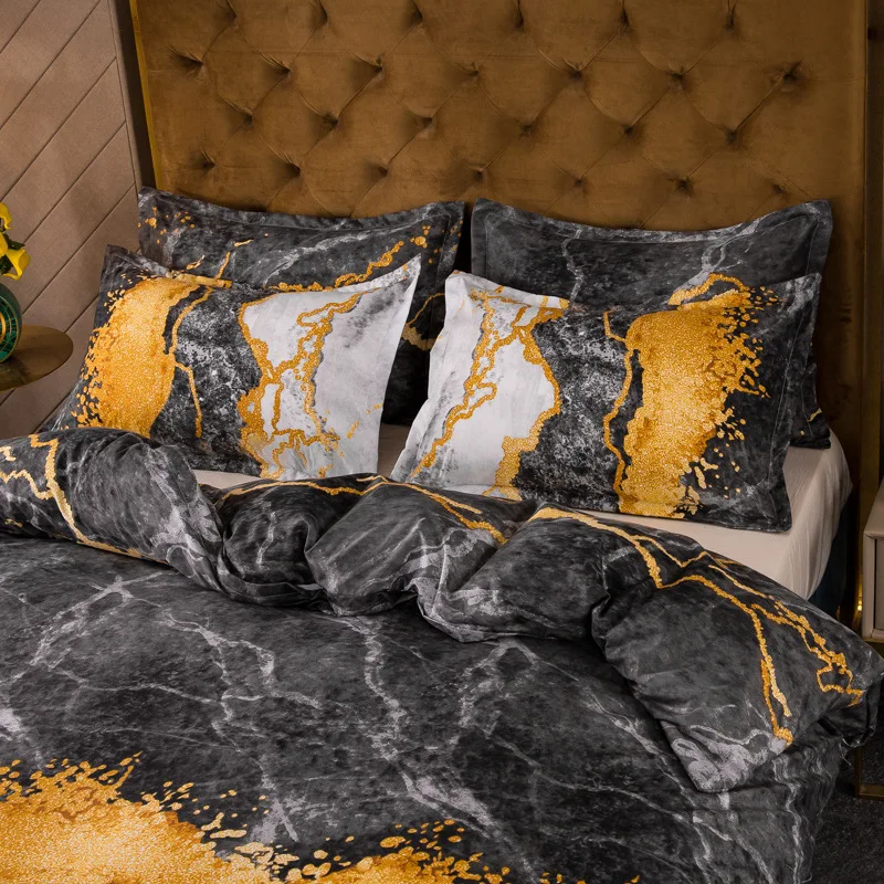 

Bedding light luxury wind bronzing marble quilt cover pillowcase no sheet set three-piece set