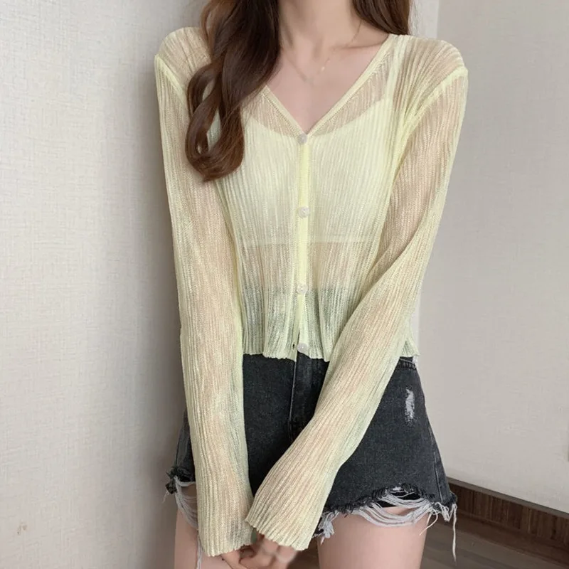 

Футболка женская тонкая с V-образным вырезом, мягкий солнцезащитный кардиган, однотонный топ с длинным рукавом из вискозы