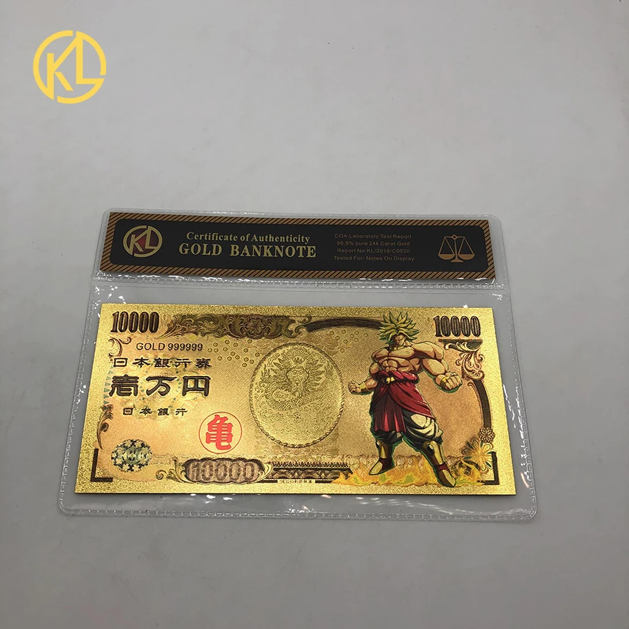 1 шт. Япония 10000 Йен банкнота Золотая фольга банкнота Qute dragon ball Sun Wukong позолоченная коллекция банкнот подарки - Цвет: 8 COA