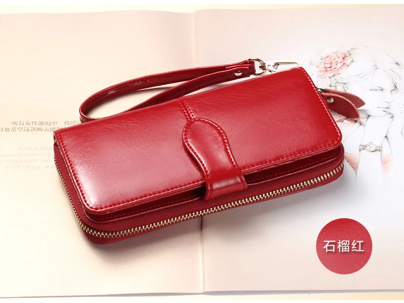 

Women's New Style Large-Volume Leather Wallet Long Multi-functional First Layer Buckle Zipper Wallet
