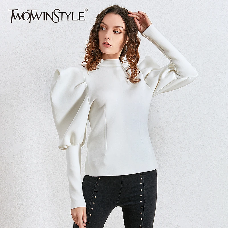 TWOTWINSTYLE повседневные белые женские толстовки с круглым вырезом и пышными
