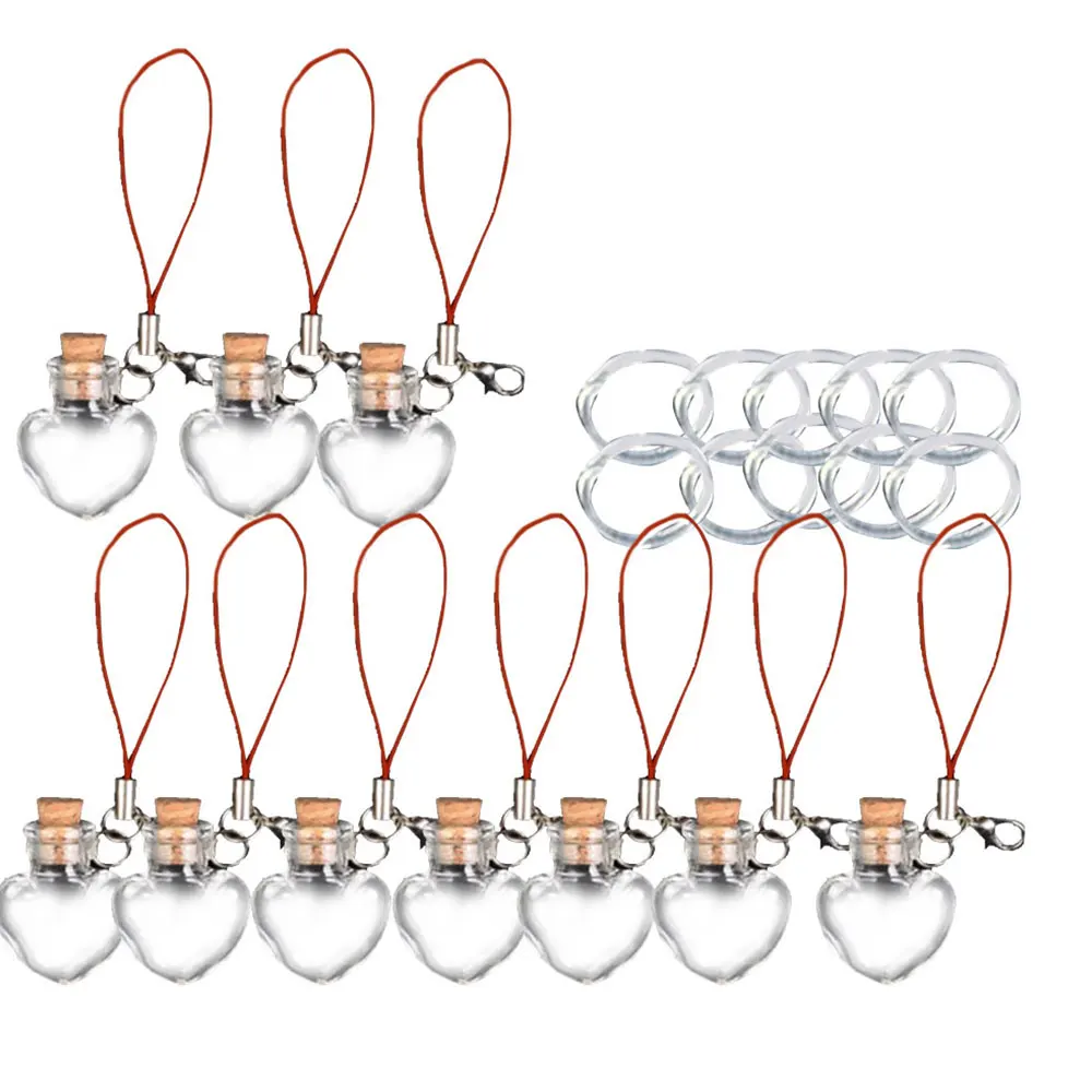 10 штук миниатюрных стеклянных бутылочек на ключе-цепочке с крышкой-пробкой для желаний, прозрачные. Искусство в виде подарка.