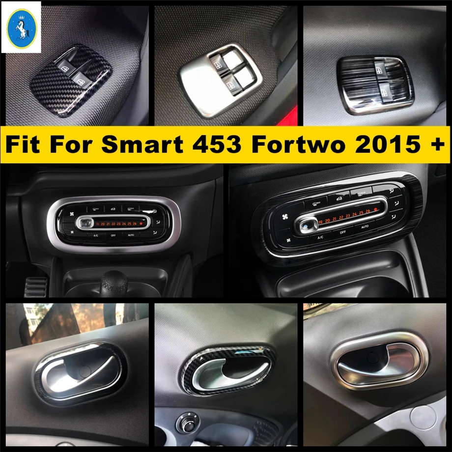 

Silver / Black / Carbon Fiber Look Door Handle Bowl / Lift Button / Air AC Panel Cover Trim Fit For Smart 453 Fortwo 2015 - 2020