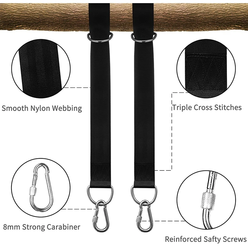 

Tree Swing Sling Suspension Kit with 2 D-Ring Carabiner, Outdoor Swing Hangers and Hammock Chair Sling Rope Kit