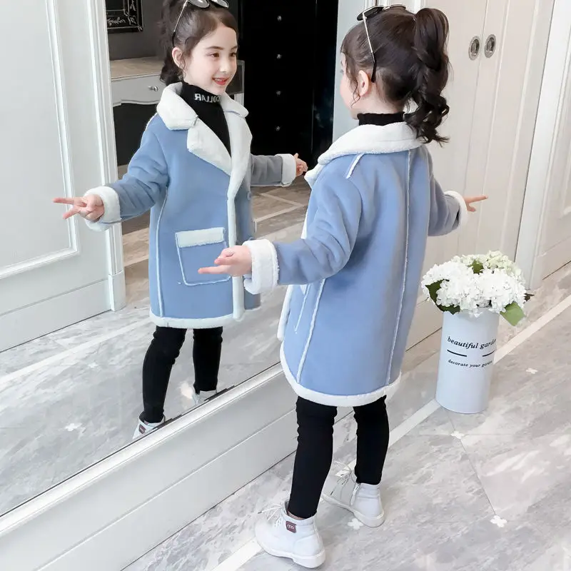 

Winter Woolen Jacket For Girl New 2021 Korean Version Add Velvet To keep Warm Fashion Thicken Coat Casual Childrens Clothing