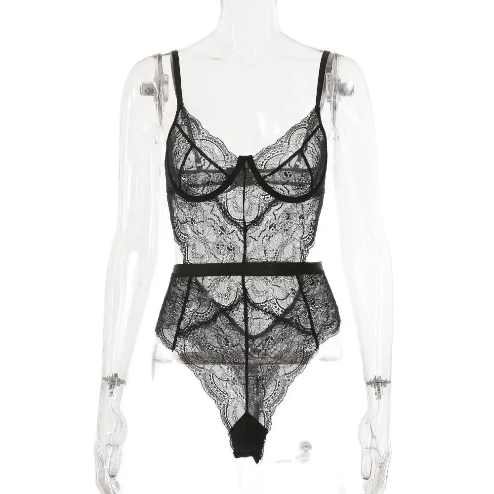 

Women's Sexy Lace Bodysuit See Through Onesies Crotchless Transparent Underwear Set Women's Erotic Lingerie Exotic Sexy Costume