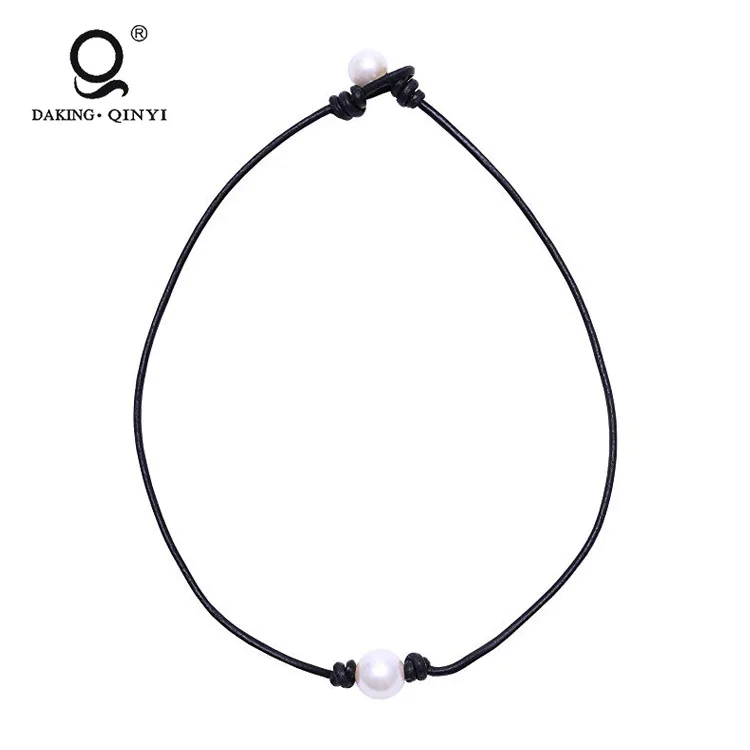

New Arrival Jewelry Women Girl Single Pearl Bead Handmade Adjustable Leather Necklace