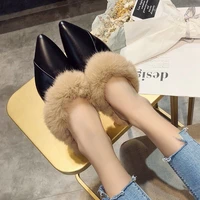 new winter slipper women outside fashion shallow square heel solid baotou plush comfortable sexy furry all match breathable pu