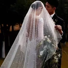 Длинная свадебная вуаль без гребня, однослойная Фата с жемчугом, белыйцвета слоновой костицвета шампанского, свадебные фаты, 3 метра