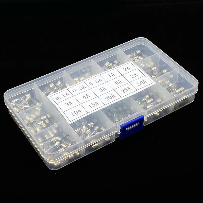 

5x20mm Glass Tube Fuses Quick Blow Kit 0.1A-30A 250V With Plastic Box Tool