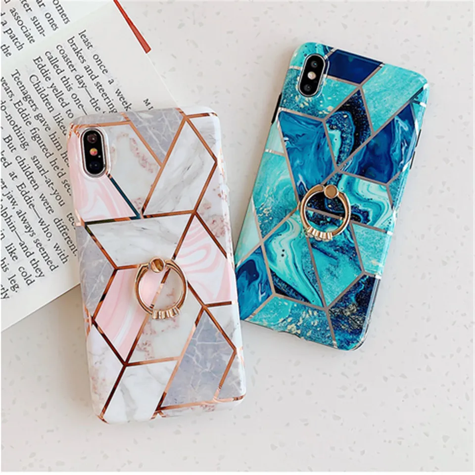 Marble Geometric Textured Phone Cases for iPhone XR XS Max 6 6S 7 8 Plus X Soft IMD Electroplated Back Cover Coque Gift |