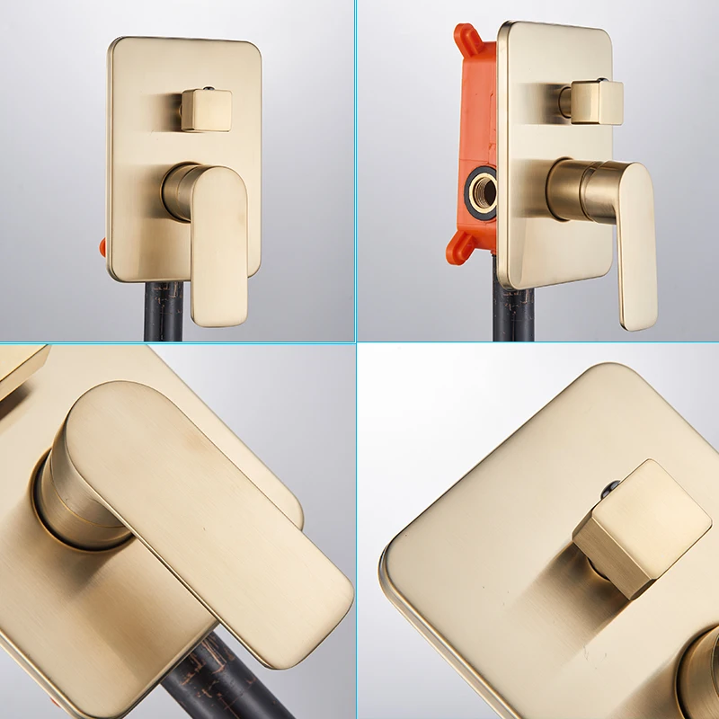 Скрытая установка на стену Набор смесителей для душа из матового золота Душевая